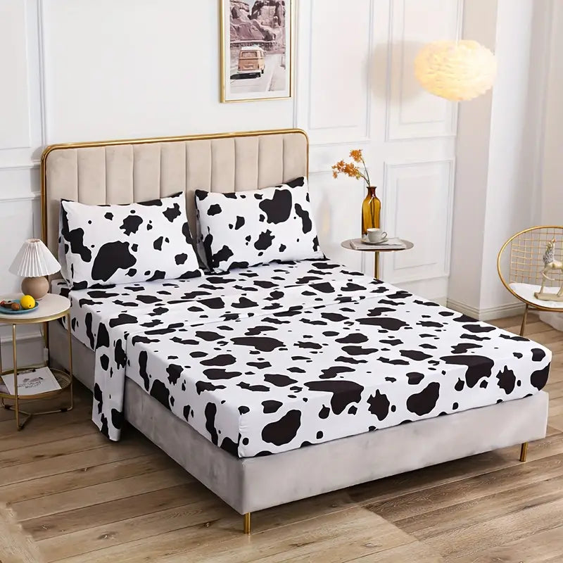 4pcs Cow Print Bedding Set for Bedroom and Guest Room