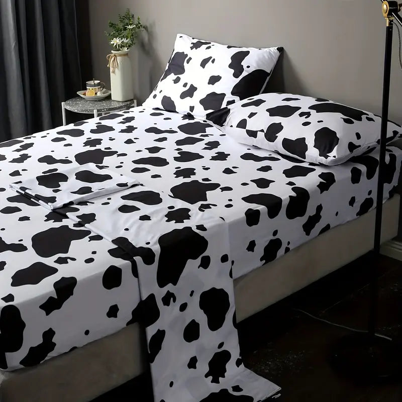 4pcs Cow Print Bedding Set for Bedroom and Guest Room