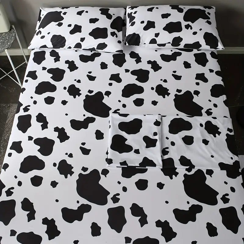 4pcs Cow Print Bedding Set for Bedroom and Guest Room
